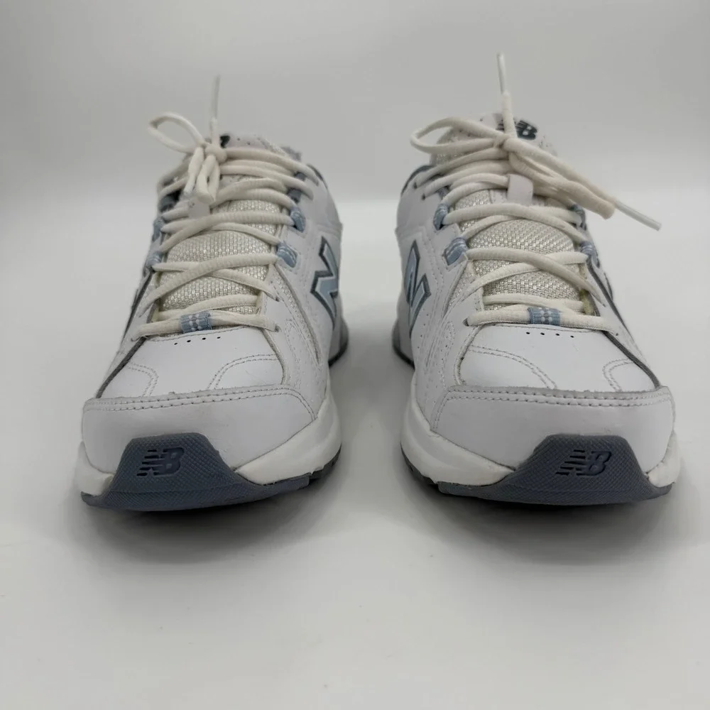 New Balance 608v5 White Blue Leather Training Shoes WX608WB5 Womens 7.5 Narrow